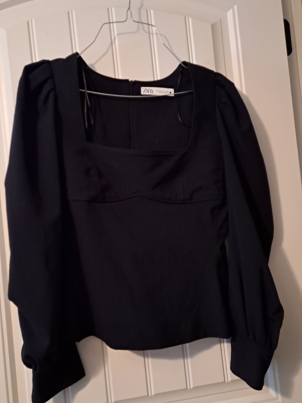 ZARA Black Square-Neck Puff Sleeve Top